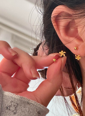 「落花有意」古法黄金色拉丝桂花耳环复古高颜值显白耳钩轻奢耳饰