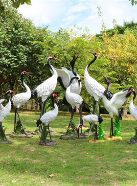 大型仿真户外花园仙鹤丹顶鹤动物玻璃钢雕塑别墅假山水池装饰摆件