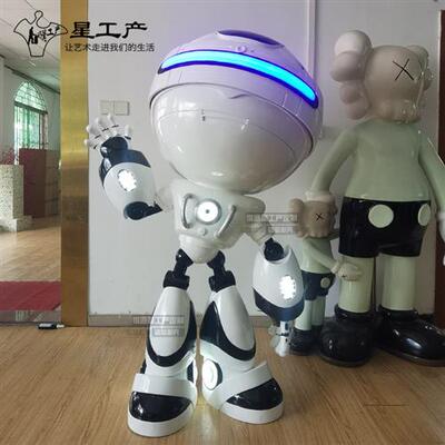 潮牌网红KAWS机器人IP模型雕塑商场酒吧美陈迎宾玻璃钢发光雕塑