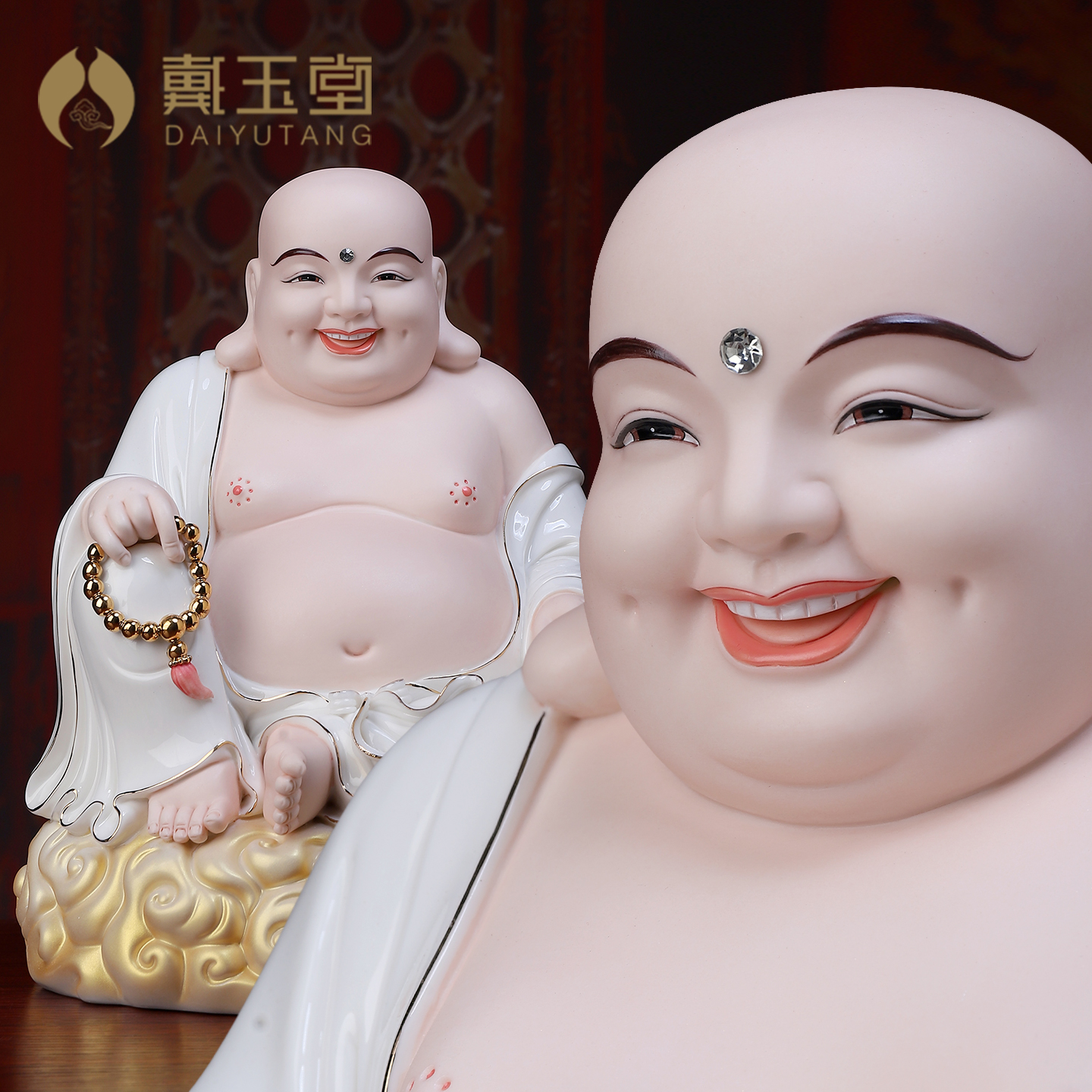 陶瓷大肚笑佛弥勒佛家用供奉摆件