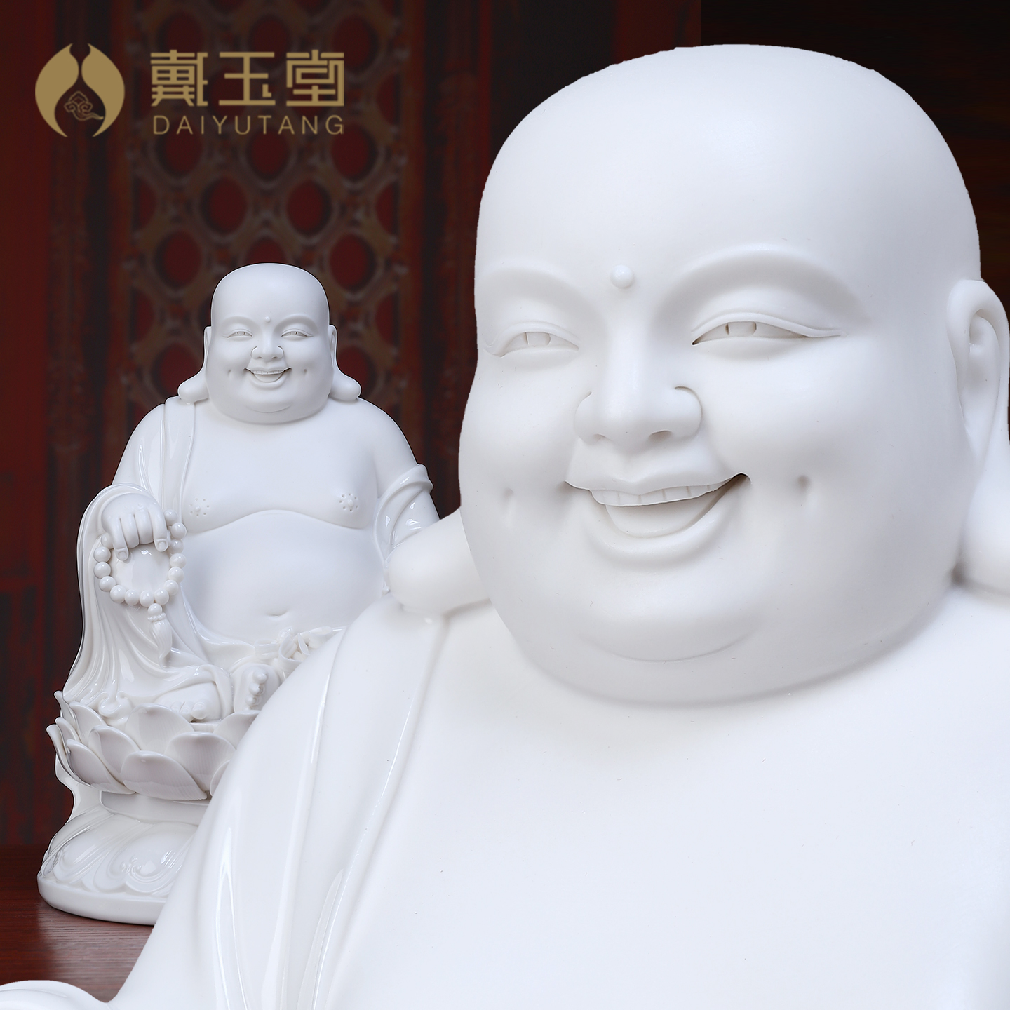 陶瓷坐莲弥勒佛像摆件家用供奉