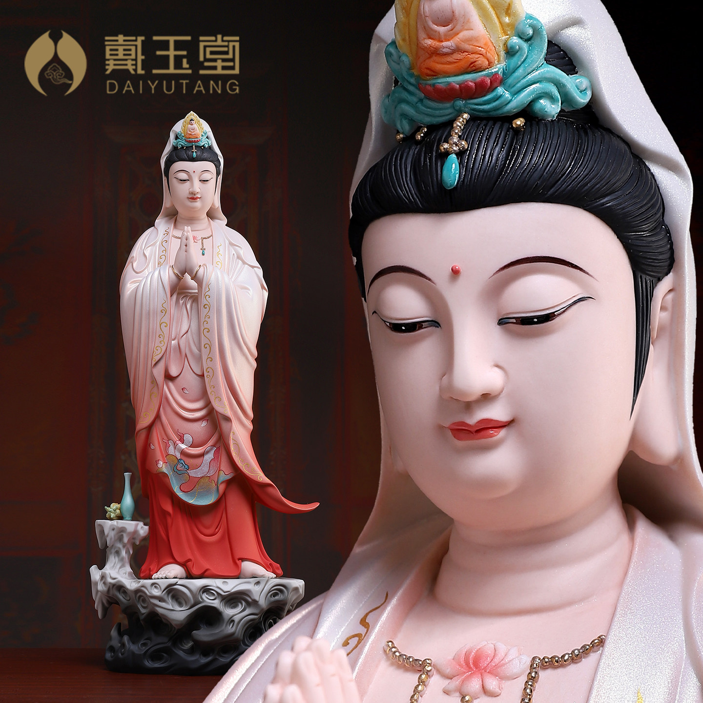 陶瓷观世音菩萨佛像摆件家用供奉