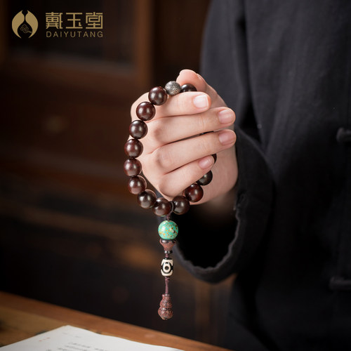 三眼天珠大漆佛珠小叶紫檀手串