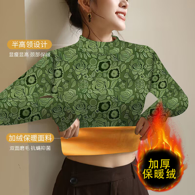 加绒上衣打底衫女妈妈秋冬内搭休闲可外穿洋气显瘦半高领独特T恤