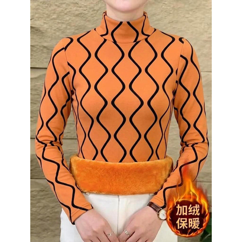 加绒半高领打底衫女士外穿复古秋冬新款时尚洋气百搭显瘦上衣T恤