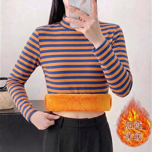 杭州重磅上衣秋冬新款半高领加绒保暖防寒显瘦妈妈胖MM长袖T恤女