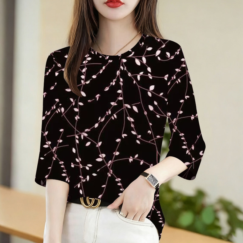 清仓捡漏~专柜撤回春夏七分袖T恤女百搭设计感别致减龄圆领上衣女