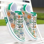 透气帆布鞋 时尚 防滑防臭板鞋 男士 子 男鞋 套脚跑步潮鞋 2025印花夏季