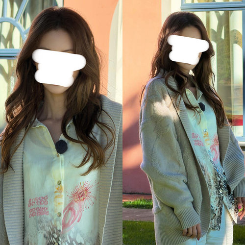 [每日上新]金晨同款时尚开衫宽松慵懒风几何图案提花长袖毛衣外套