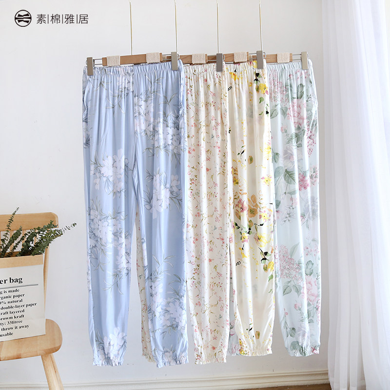 长裤人棉棉绸女人造棉束口束口裤
