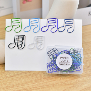 包塑金属双八分音符回形针高音谱号小书签盒装礼品创意音乐文具