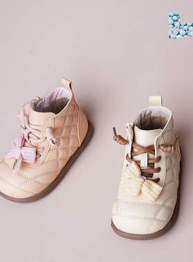 巴托童鞋 25冬季新品防水保暖女童短靴韩版薄绒潮棉鞋靴子MK25587