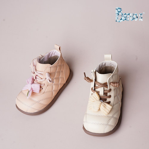 巴托童鞋 25冬季新品防水保暖女童短靴韩版薄绒潮棉鞋靴子MK25587