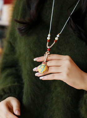 马年新中式宋锦手工琵琶毛衣链