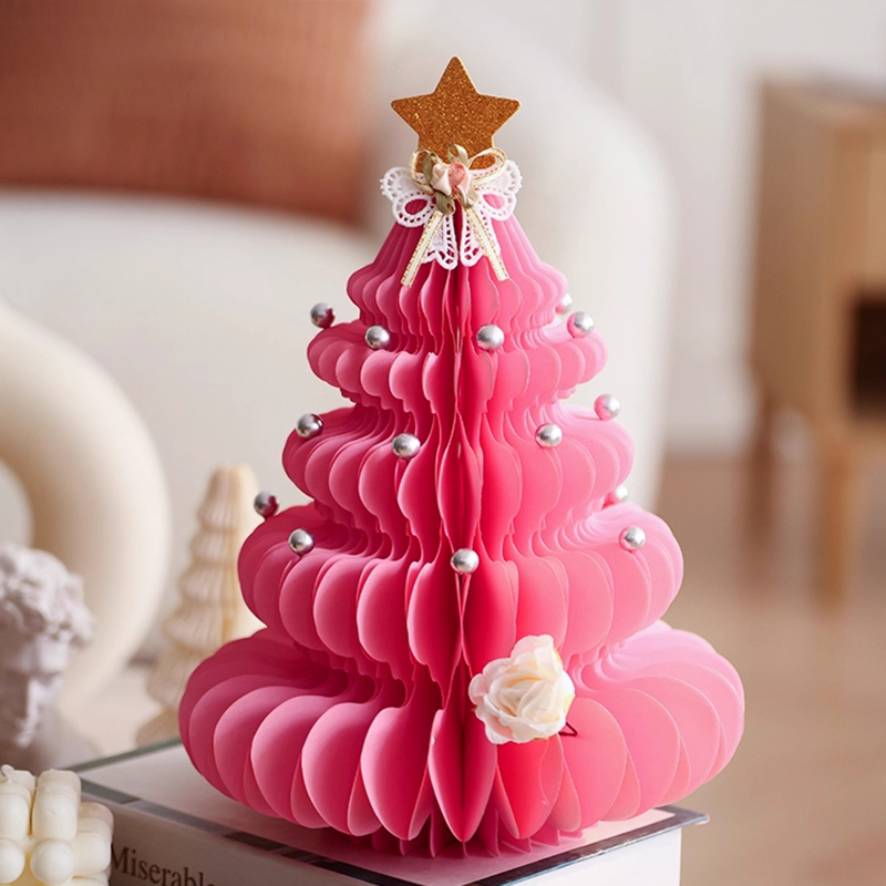 圣诞节装饰圣诞树桌面摆件折纸树diy立体蜂窝纸橱窗柜台氛围布置