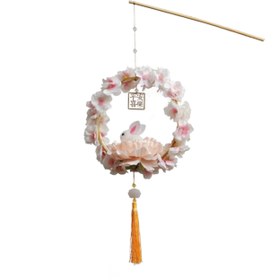 元宵节灯笼儿童手提兔子花灯diy手工材料包古风汉服发光小兔子灯