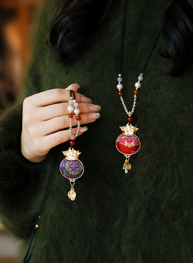 非遗宋锦葫芦真丝招财项链挂饰