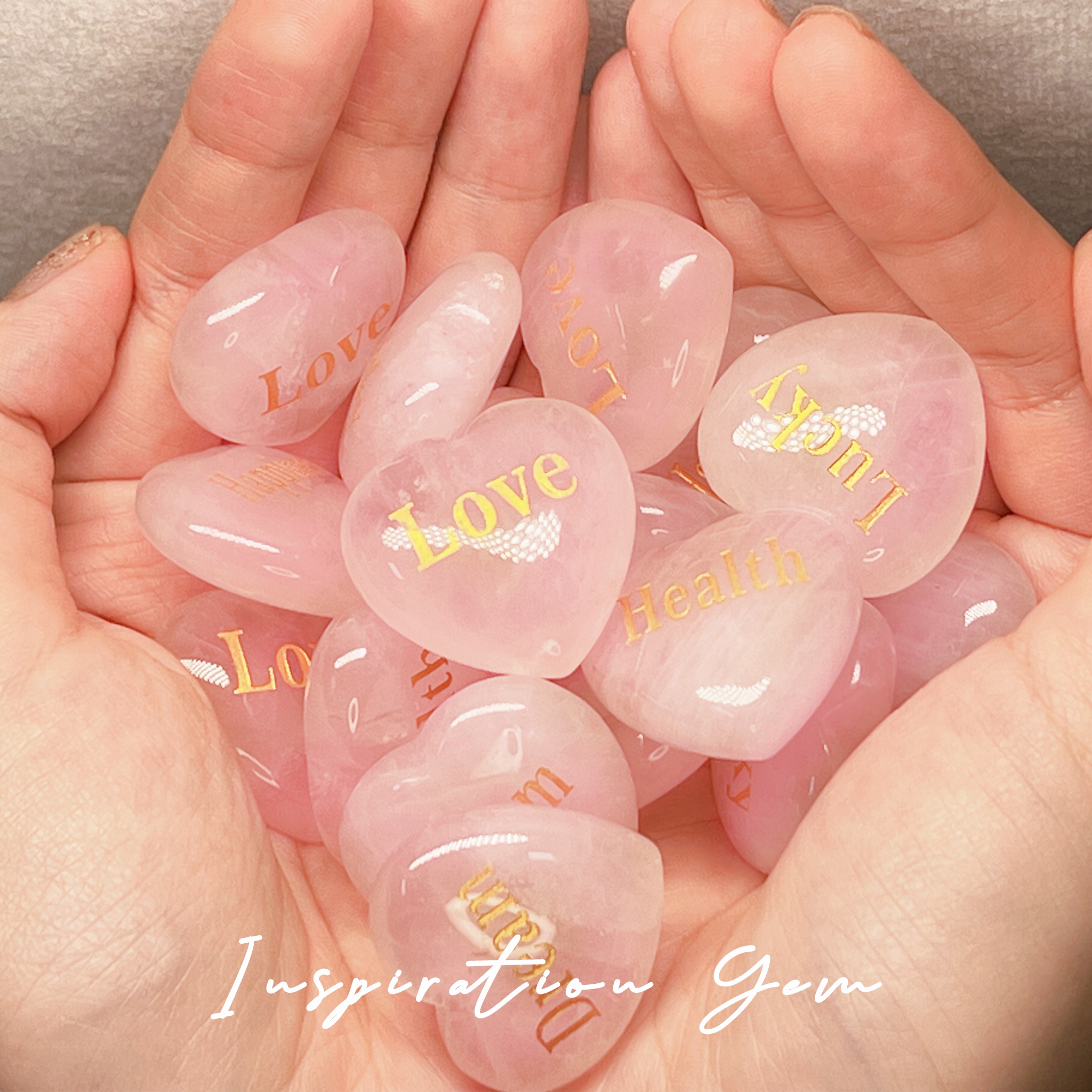 爱心天然粉水晶口袋石 灵感之石 手工刻字掌心石许愿结缘石