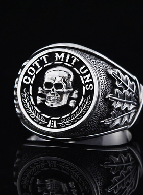 欧美暗黑创意骷髅头大卫925银戒