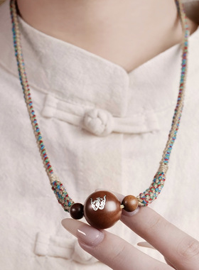 枣木镶银雷祖讳项链道家挂饰品藏式编绳镶嵌国风项饰吊坠配饰定制