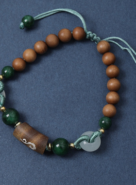 老山檀香云如意手串绿檀木镶嵌如意云手链复古小众女手串厂家批发