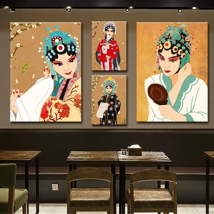 饭店餐馆装饰画餐厅墙壁画火锅店墙面壁画戏曲京剧花旦人物挂画图片