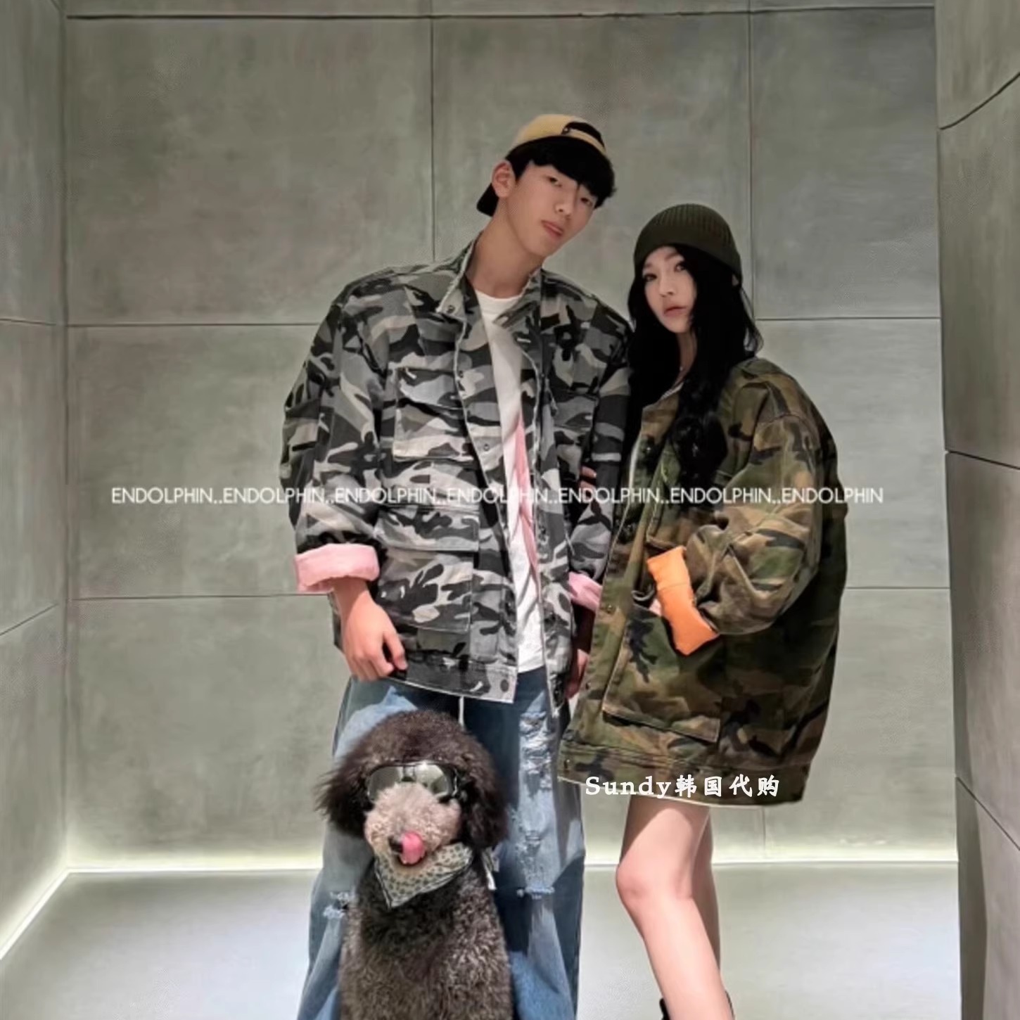 直邮韩国代购25秋新INS博主 潮酷街头迷彩拼色宽松大口袋工装外套