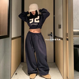 25秋新INS博主 套装 洋气字母宽松短款 休闲裤 女 卫衣 直邮韩国代购