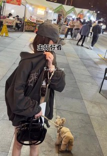 代购 韩国正品 网红同款 甜美少女连帽宽松蝴蝶结设计休闲卫衣外套