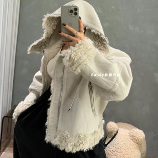 直邮韩国代购 气质连帽皮毛一体宽松显瘦夹克外套女 25秋新INS博主