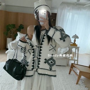 女 气质纽扣洋气百搭宽松显瘦针织开衫 直邮韩国代购 INS博主25冬新