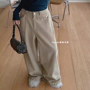 长裤 直邮韩国代购 高腰纯色直筒简约休闲裤 时尚 女 INS博主25冬新