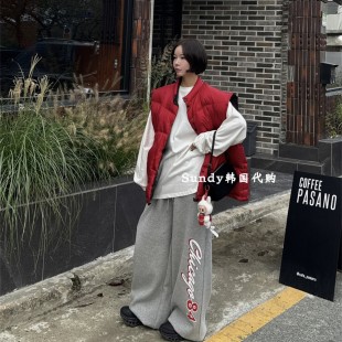 高腰字母印花加绒宽松休闲裤 时尚 女 INS25秋新 直邮韩国东大门代购