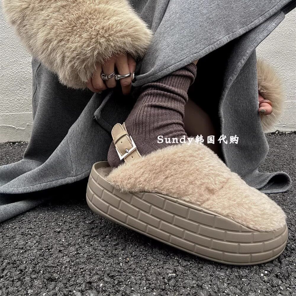 一脚蹬勃肯棉鞋韩国东大门代购25秋冬舒服保暖加绒厚底毛毛拖鞋女
