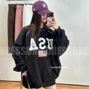 宽松显瘦长袖 直邮韩国代购 圆领潮酷美式 时尚 卫衣女 INS博主25秋冬