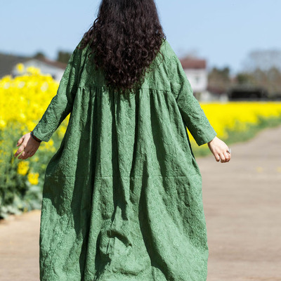念旧原创/花影 文艺纯亚麻刺绣高抹胸袍子女宽松旅行风连衣裙