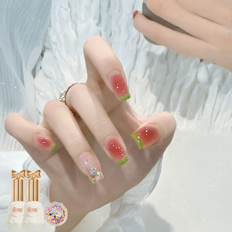 果冻冰透色指甲油胶2026年春夏新款流行显白腮红绿色美甲套装全套