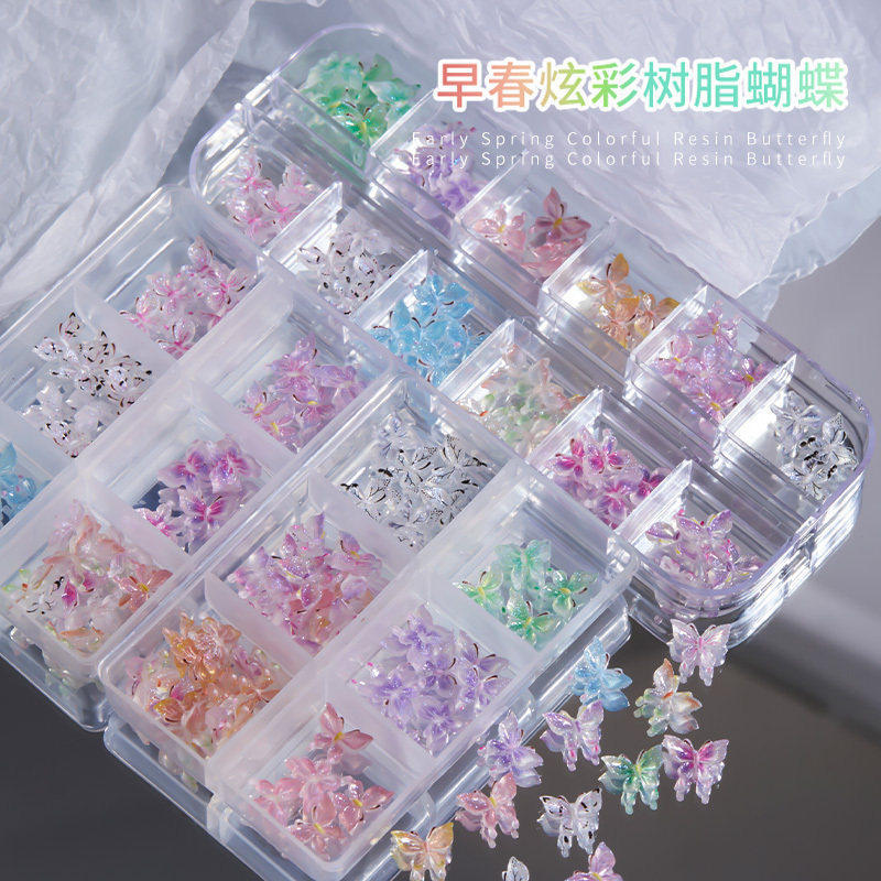 美甲饰品网红爆款炫彩夜光蝴蝶2026年新款流行蝴蝶结超闪指甲装饰