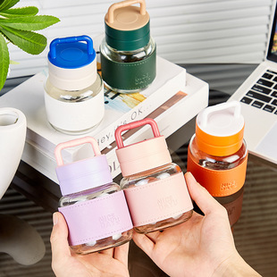 手提小水杯玻璃小奶杯摇摇杯果汁杯便携外带高颜值胖胖杯可爱logo