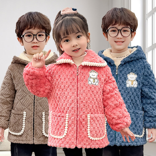 加绒加厚儿童罩衣秋冬季男女宝宝保暖防水防脏棉袄护衣可外穿外套