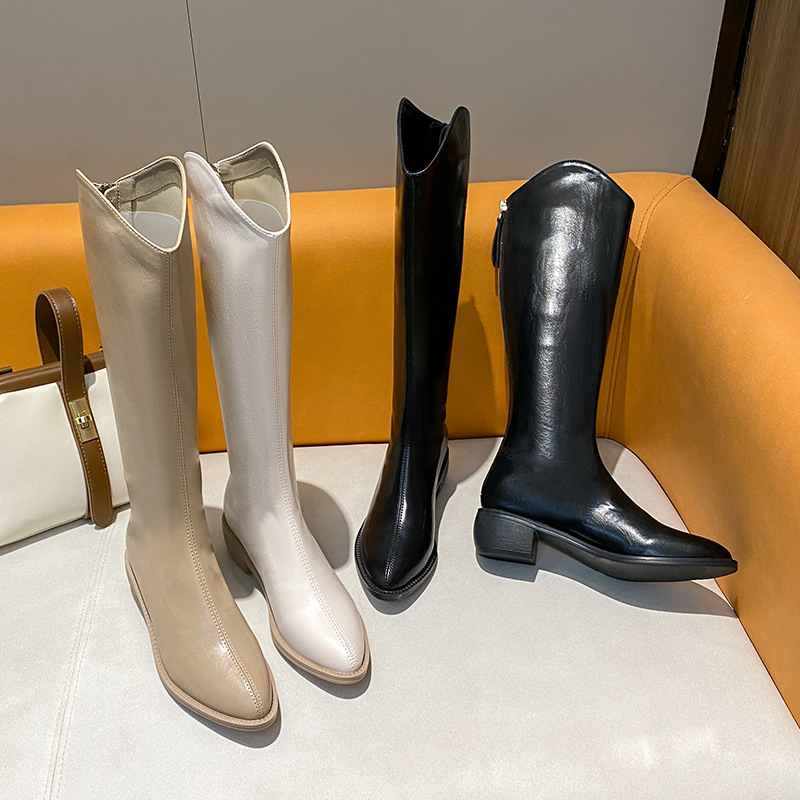 小个子内增高长靴红菡中筒靴真皮