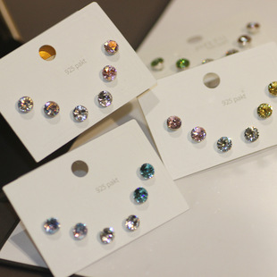 2025新款流行耳环彩色水晶创意搭配一卡三对耳钉925银针女