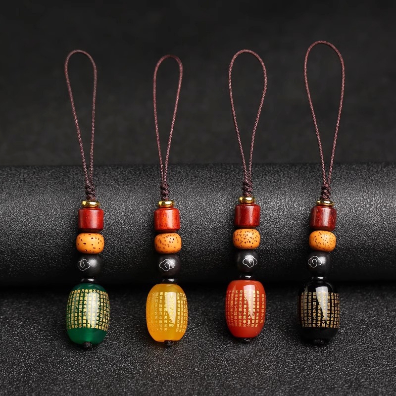 天然红玛瑙手机链心经钥匙吊坠男女u盘饰品挂坠包包挂件创意礼物