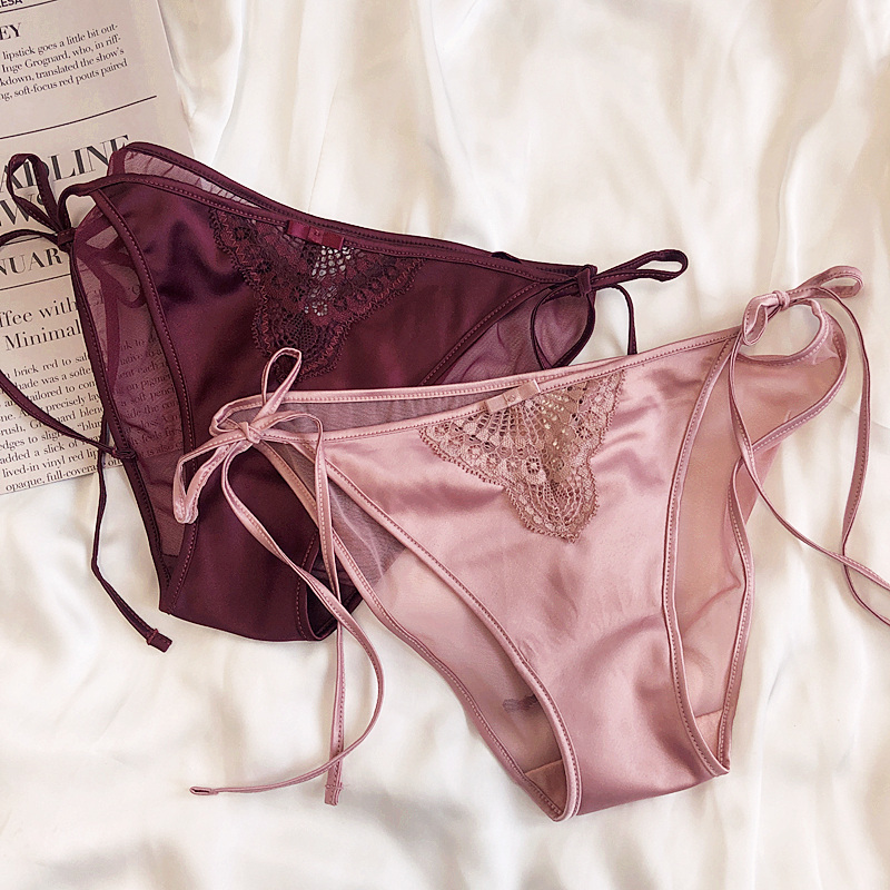 绸缎内裤女生绑带性感丝绸三角裤火热无痕无菌T裤刺绣裤