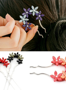 Angelrena韩国发饰品韩式淑女花朵珍珠盘发U型发簪发梳D5