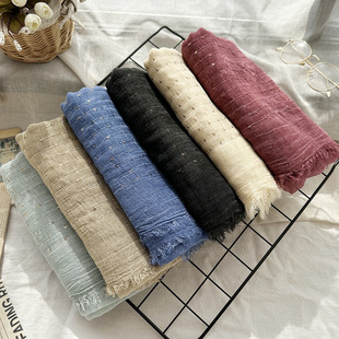 梭织外贸人棉纯色围巾女跨境围巾脏染亮片muslim长方形包头巾空调