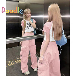 多巴胺甜妹套装女超仙夏季学生可爱短款辣妹上衣短袖工装裤两件套