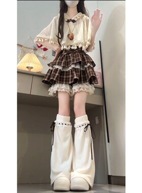 2026新款侦探蝴蝶结斗篷披肩上衣少女甜美格纹半身裙夏季两件套女