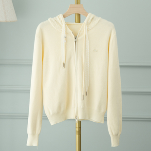 连帽拼接蕾丝钩花短款 适合小个子双拉链上衣 针织毛衣女2026年春装