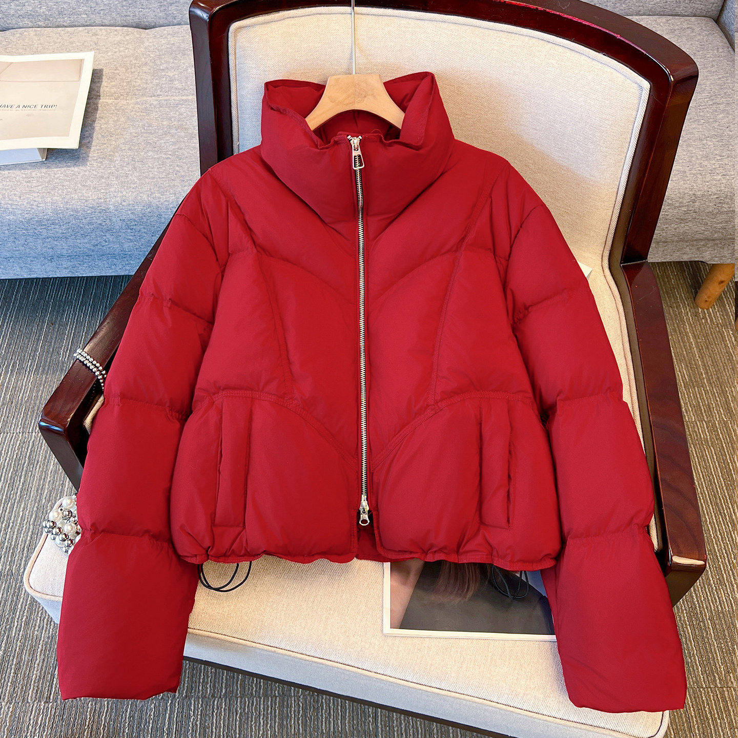 本命年马年红色立领短款面包羽绒服女2025冬装新今年流行爆款外套,女装/女士精品,羽绒服,淘宝优惠券,粉丝福利购,淘宝优惠卷